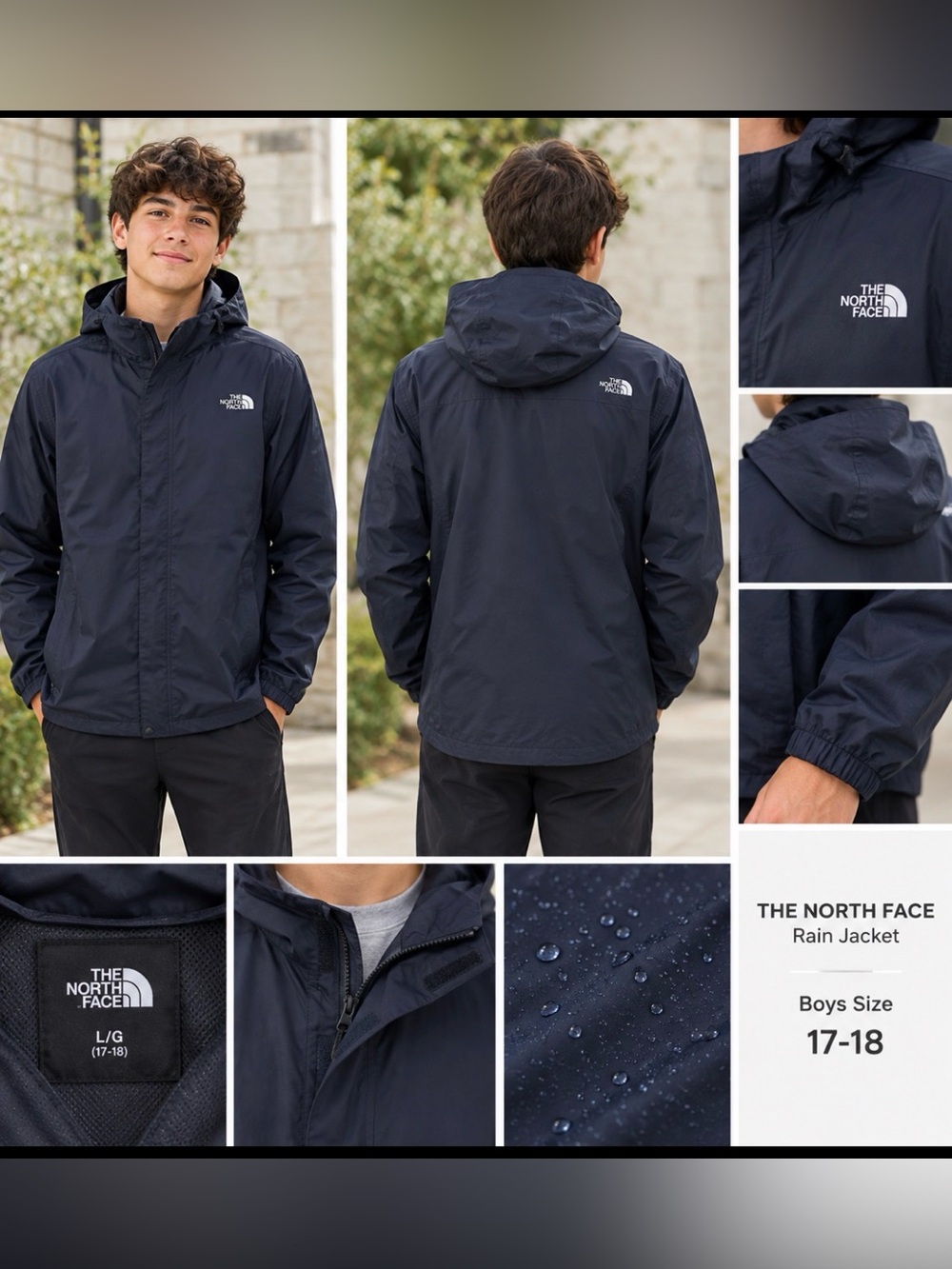 NWOT Boys XL 18-20 The North Face Navy Hooded Waterproof Raincoat